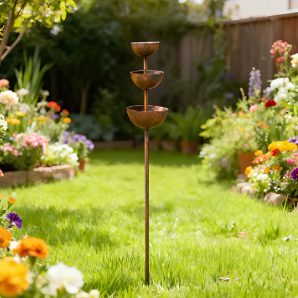 Vogeltränke Garten 3-stufig aus Eisen, freistehend