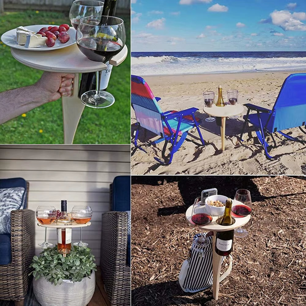 Tragbarer Picknicktisch aus Holz mit Weinhalter & Erdspiess