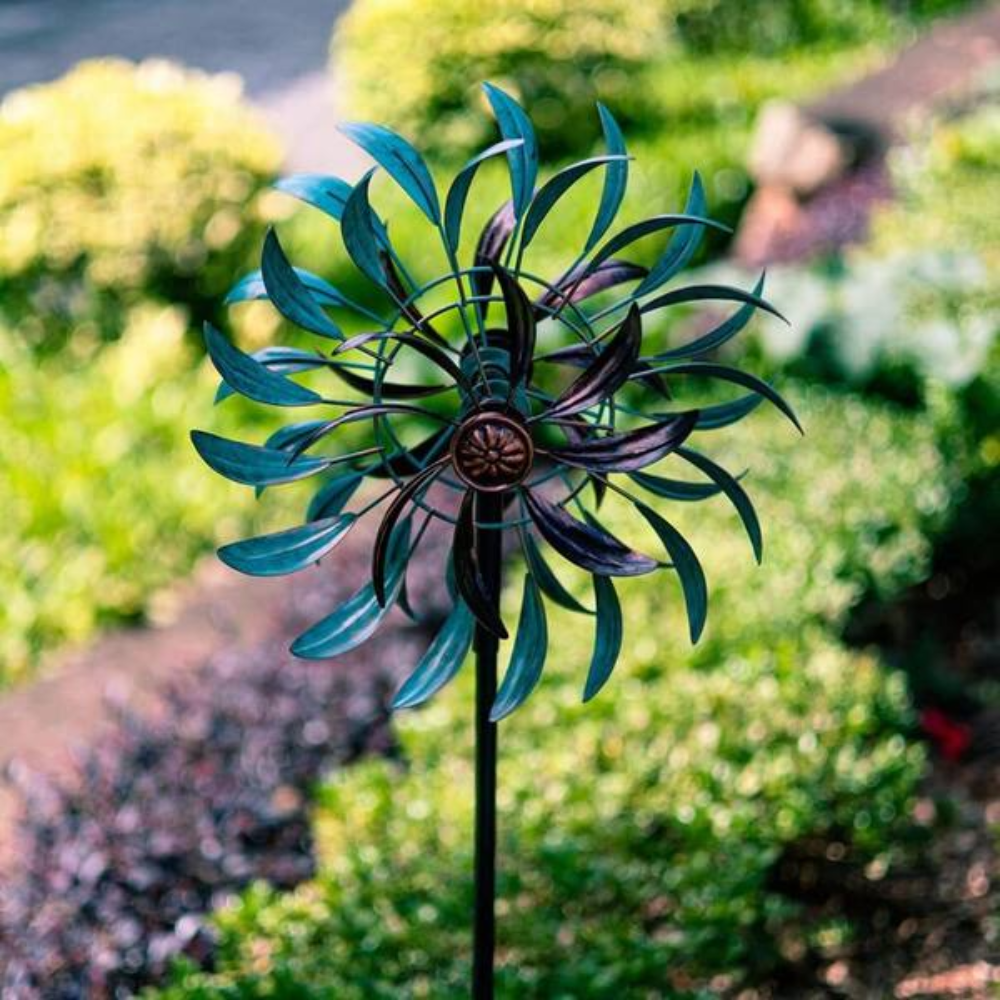 Metall Windspinner Garten 177 cm mit lila-blauen Blättern