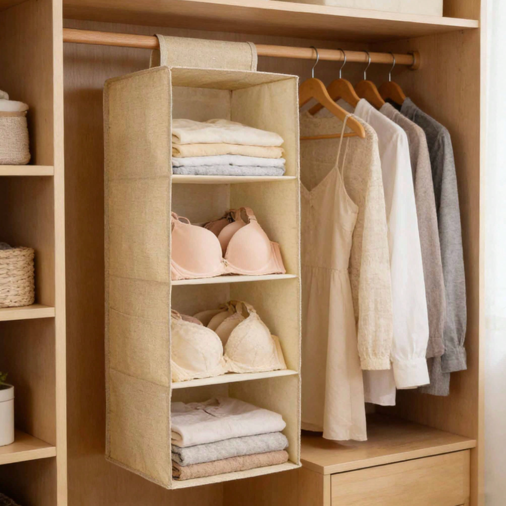 Hängender Schrankorganizer mit 3 bis 5 Fächern aus Vlies