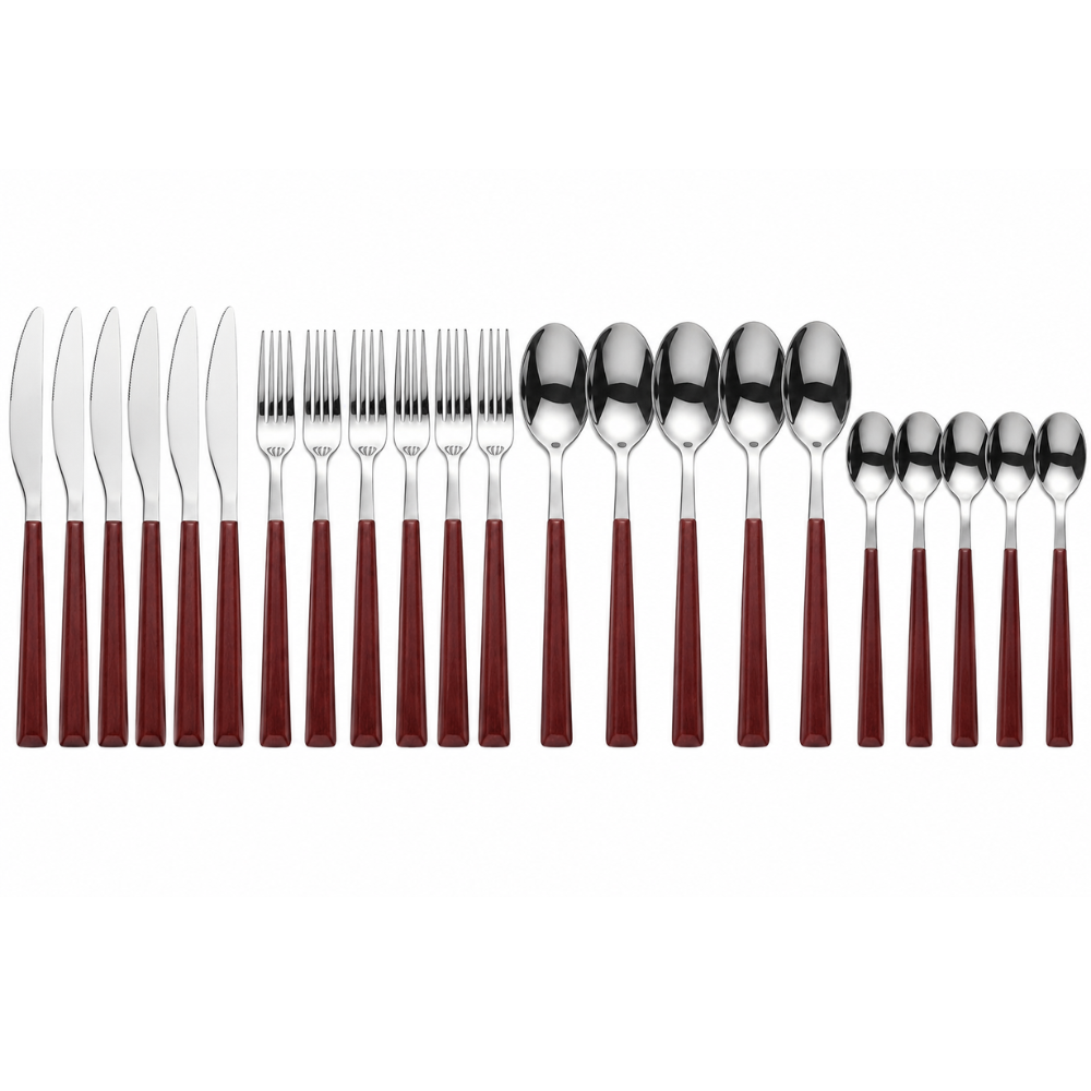 Besteck-Set Edelstahl mit Holzoptik-Griff, 16 & 24-tlg.