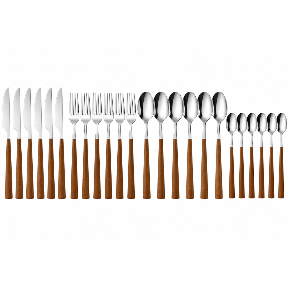 Besteck-Set Edelstahl mit Holzoptik-Griff, 16 & 24-tlg.
