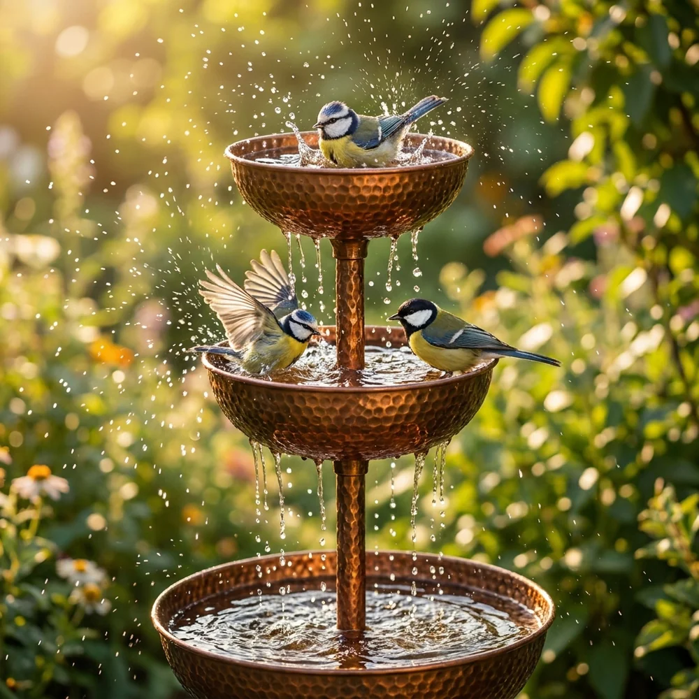 Vogeltränke Garten 3-stufig aus Eisen, freistehend