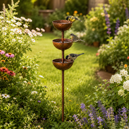 Vogeltränke Garten 3-stufig aus Eisen, freistehend