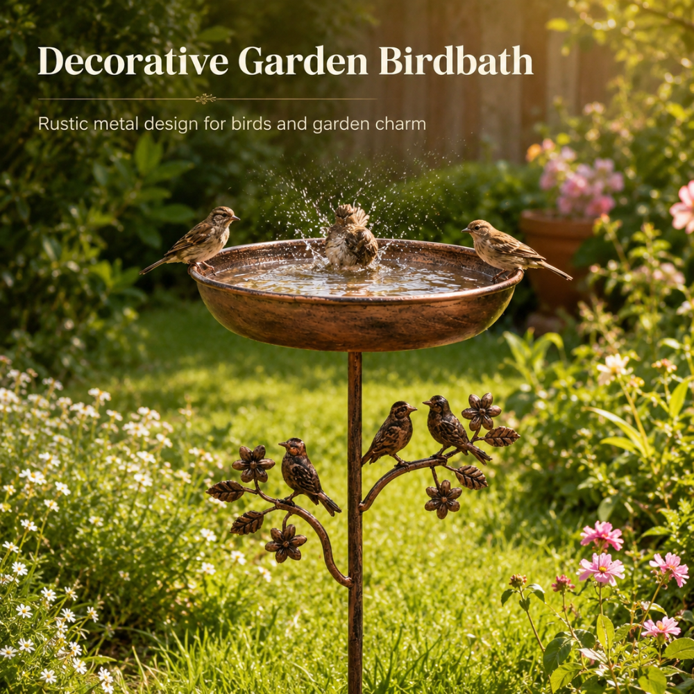 Vogeltränke Garten aus Eisen mit Erdspiess & Vogeldekor