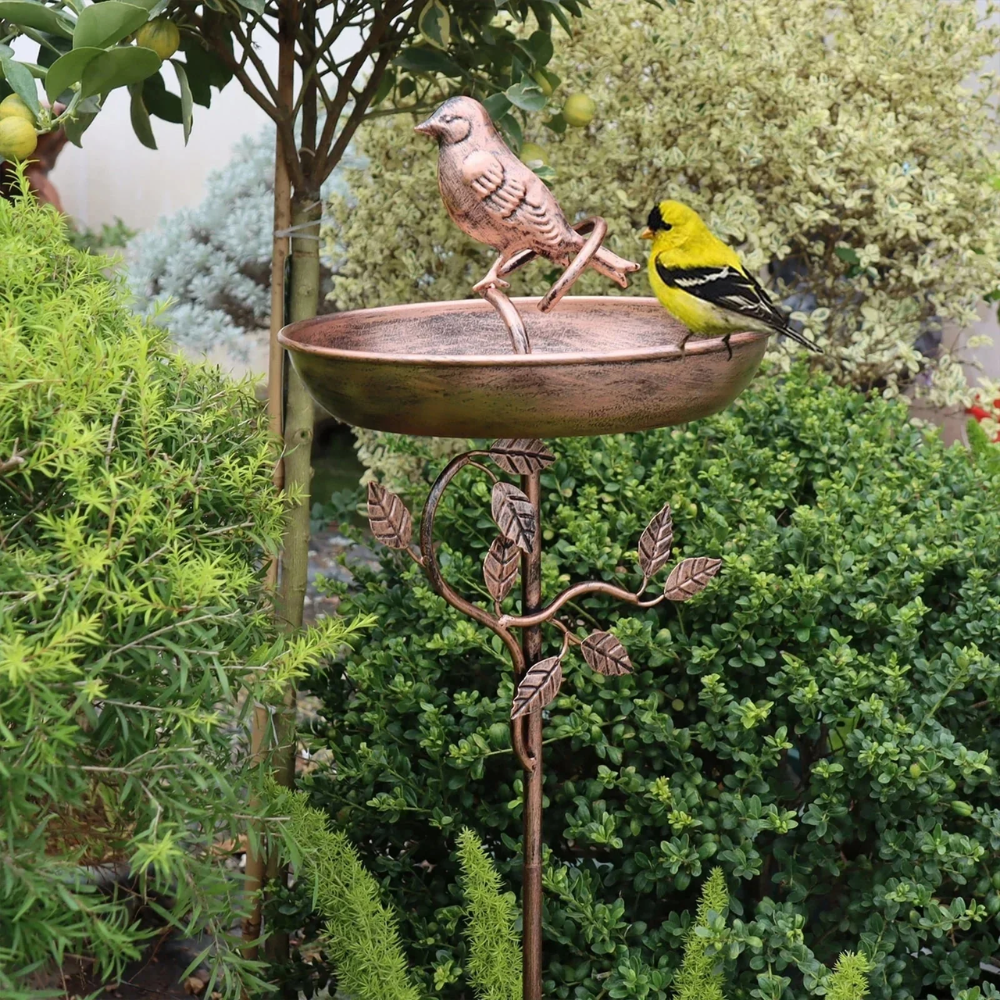 Vogeltränke Garten aus Eisen mit Erdspiess & Vogeldekor