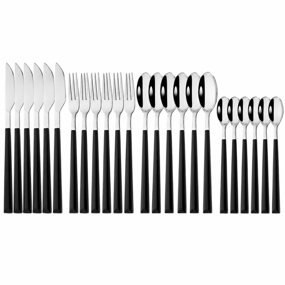 Besteck-Set Edelstahl mit Holzoptik-Griff, 16 & 24-tlg.