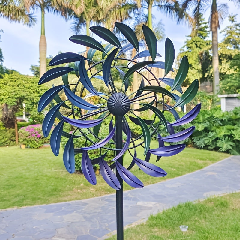 Metall Windspinner Garten 177 cm mit lila-blauen Blättern