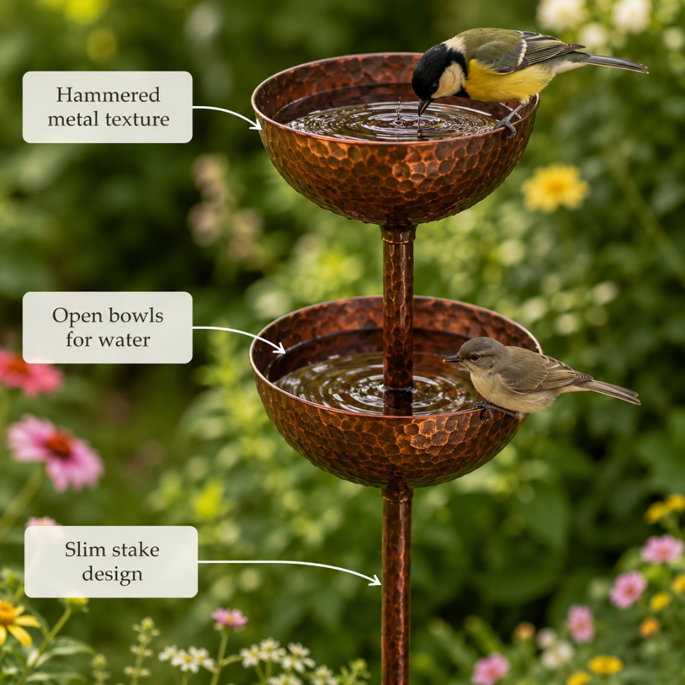 Vogeltränke Garten 3-stufig aus Eisen, freistehend