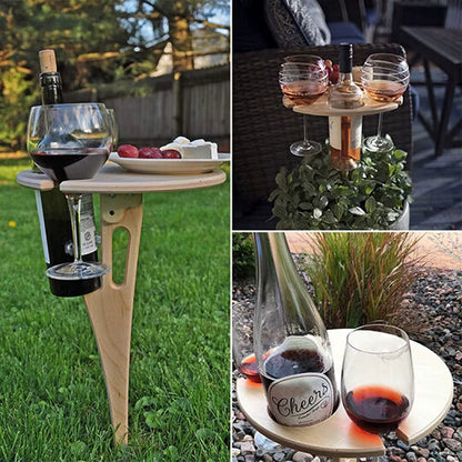 Tragbarer Picknicktisch aus Holz mit Weinhalter & Erdspiess