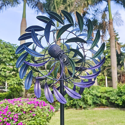 Metall Windspinner Garten 177 cm mit lila-blauen Blättern