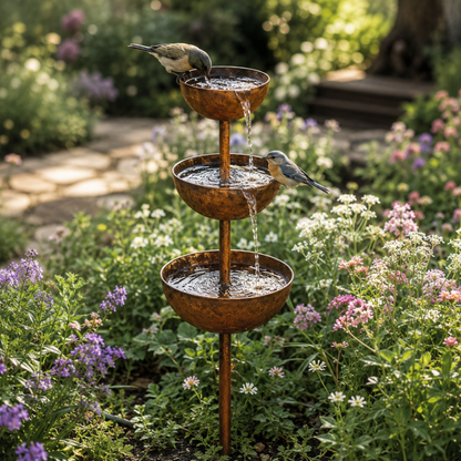 Vogeltränke Garten 3-stufig aus Eisen, freistehend