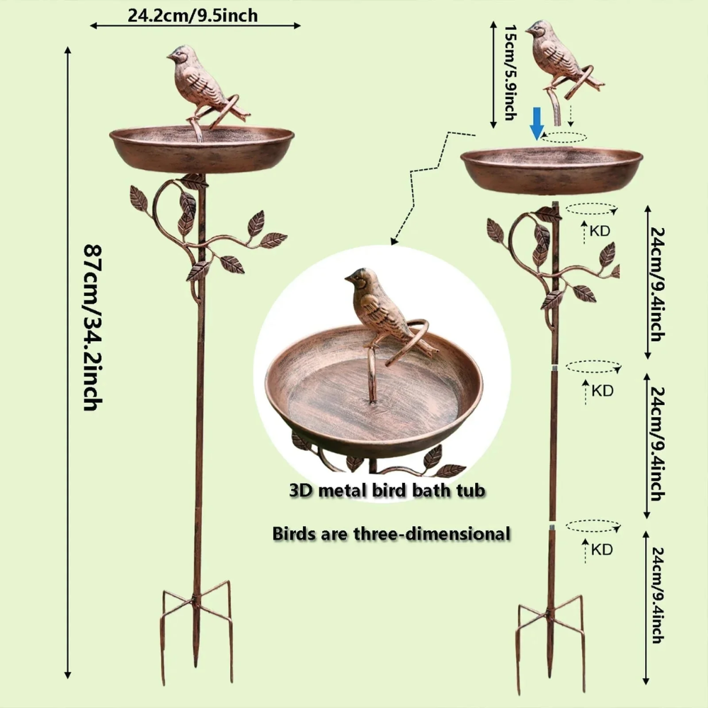 Vogeltränke Garten aus Eisen mit Erdspiess & Vogeldekor