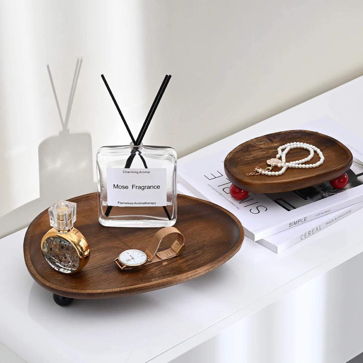 Wooden Oval Irregular Tray, Multifunctional Desktop Decorative Tray, Aromatherapy Storage, Key Tray, Jewelry & Accessories Organizer, Home Decor, 1Pc