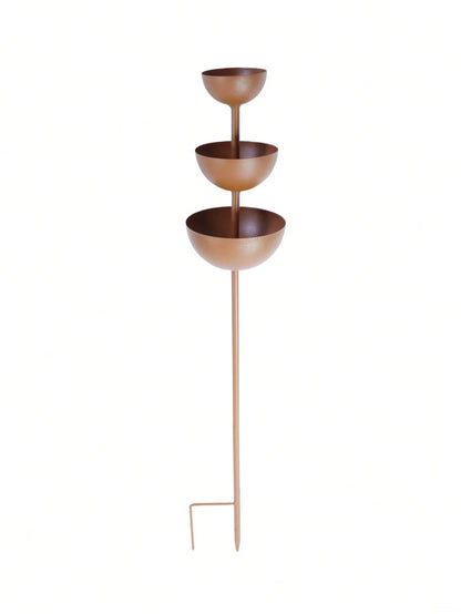 1Pc Vintage Iron Rainwater Collector - Garden Decorative Ground Stake with Bird Feeder and Bee Waterer