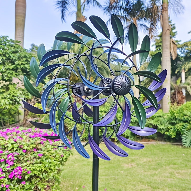Metall Windspinner Garten 177 cm mit lila-blauen Blättern