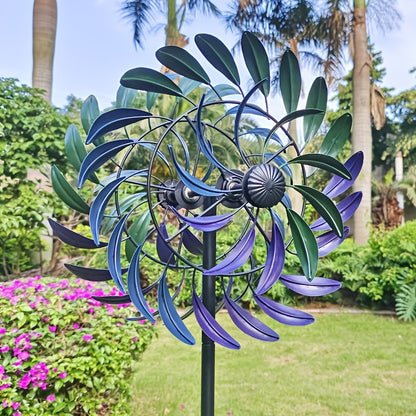 Metall Windspinner Garten 177 cm mit lila-blauen Blättern