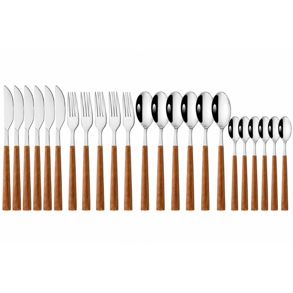 Besteck-Set Edelstahl mit Holzoptik-Griff, 16 & 24-tlg.