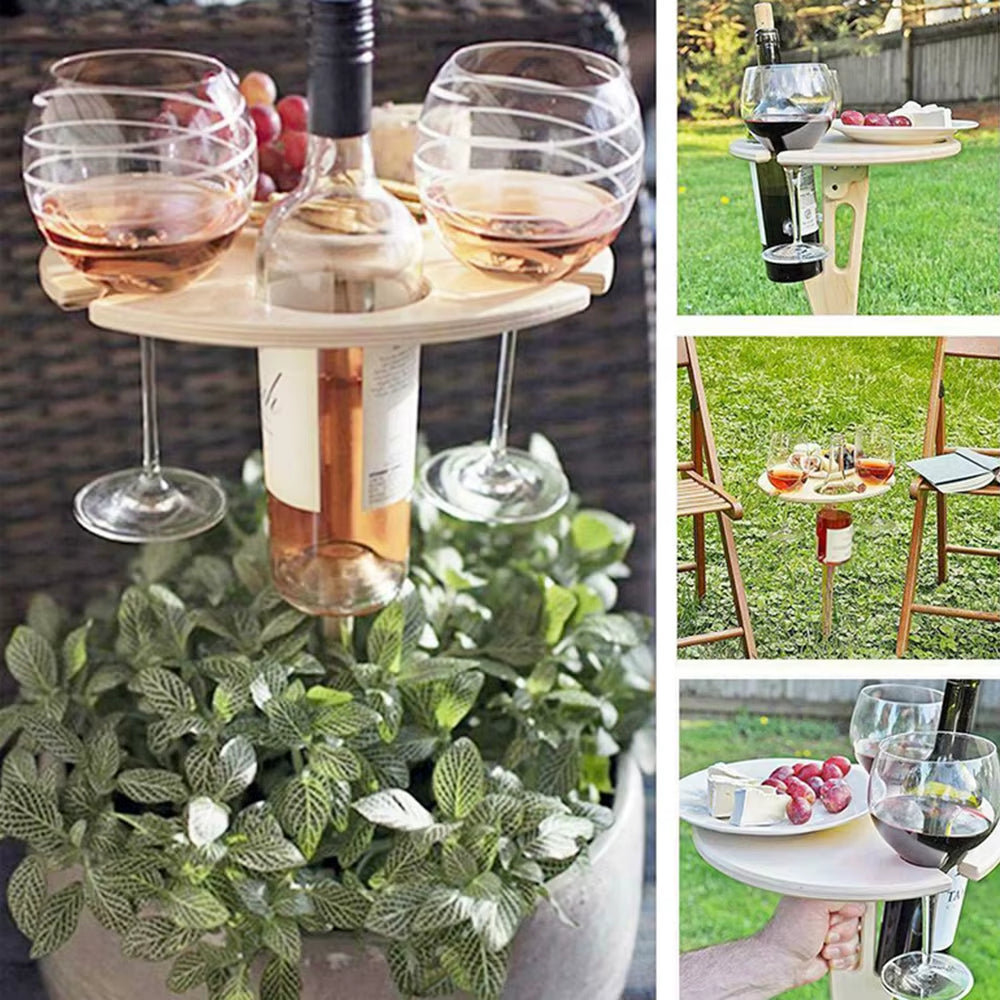 Tragbarer Picknicktisch aus Holz mit Weinhalter & Erdspiess