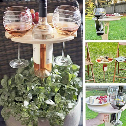 Tragbarer Picknicktisch aus Holz mit Weinhalter & Erdspiess
