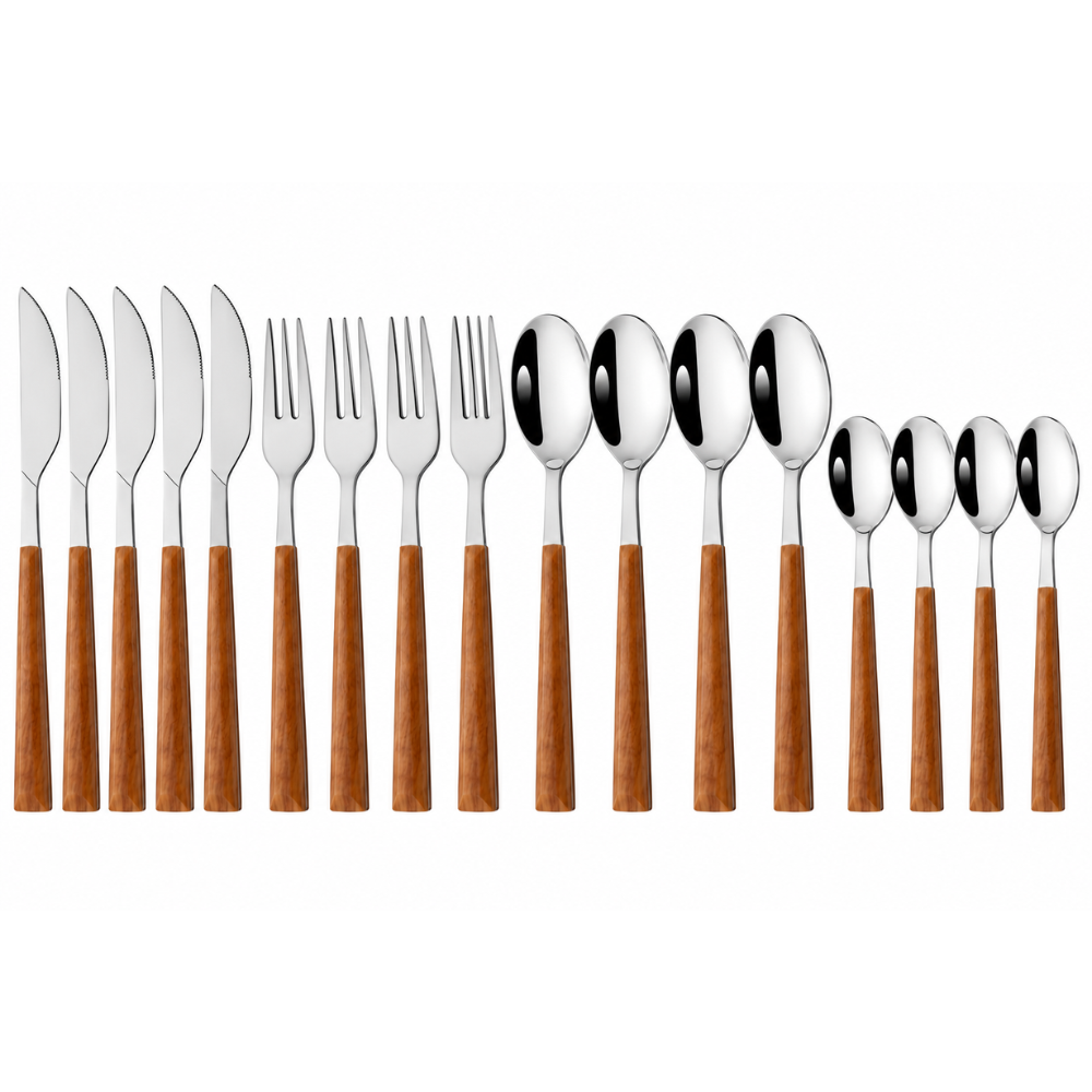 Besteck-Set Edelstahl mit Holzoptik-Griff, 16 & 24-tlg.