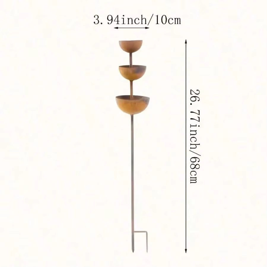 1Pc Vintage Iron Rainwater Collector - Garden Decorative Ground Stake with Bird Feeder and Bee Waterer