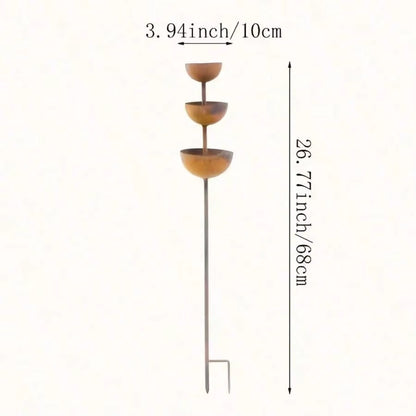 1Pc Vintage Iron Rainwater Collector - Garden Decorative Ground Stake with Bird Feeder and Bee Waterer
