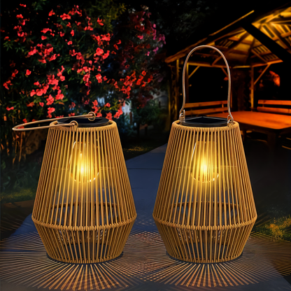 CageRattan Solar Hängelaterne aus Rattan, wasserdicht