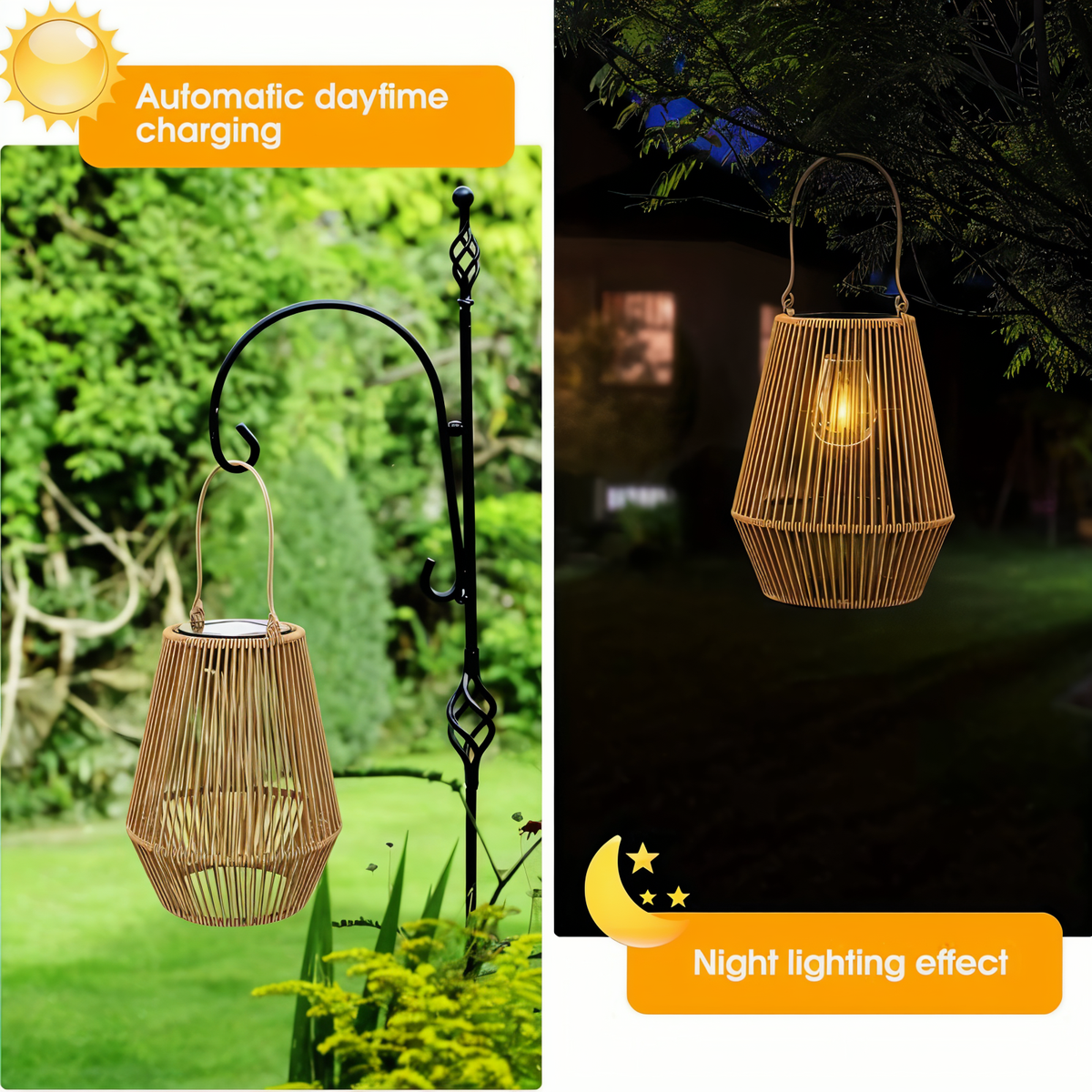 CageRattan Solar Hängelaterne aus Rattan, wasserdicht