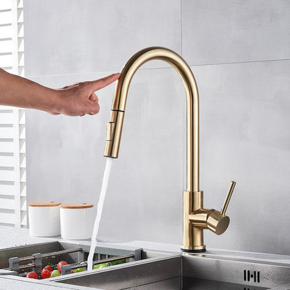 Küchenarmatur ausziehbar mit Touch-Sensor aus Messing