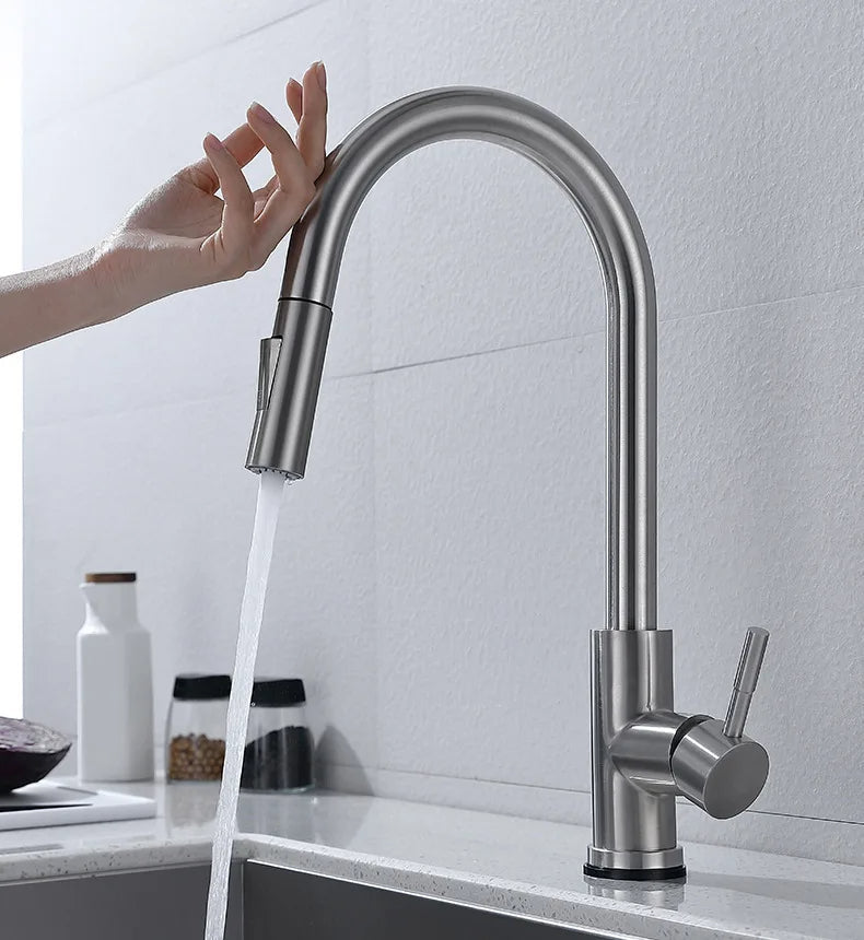 Küchenarmatur ausziehbar mit Touch-Sensor aus Messing