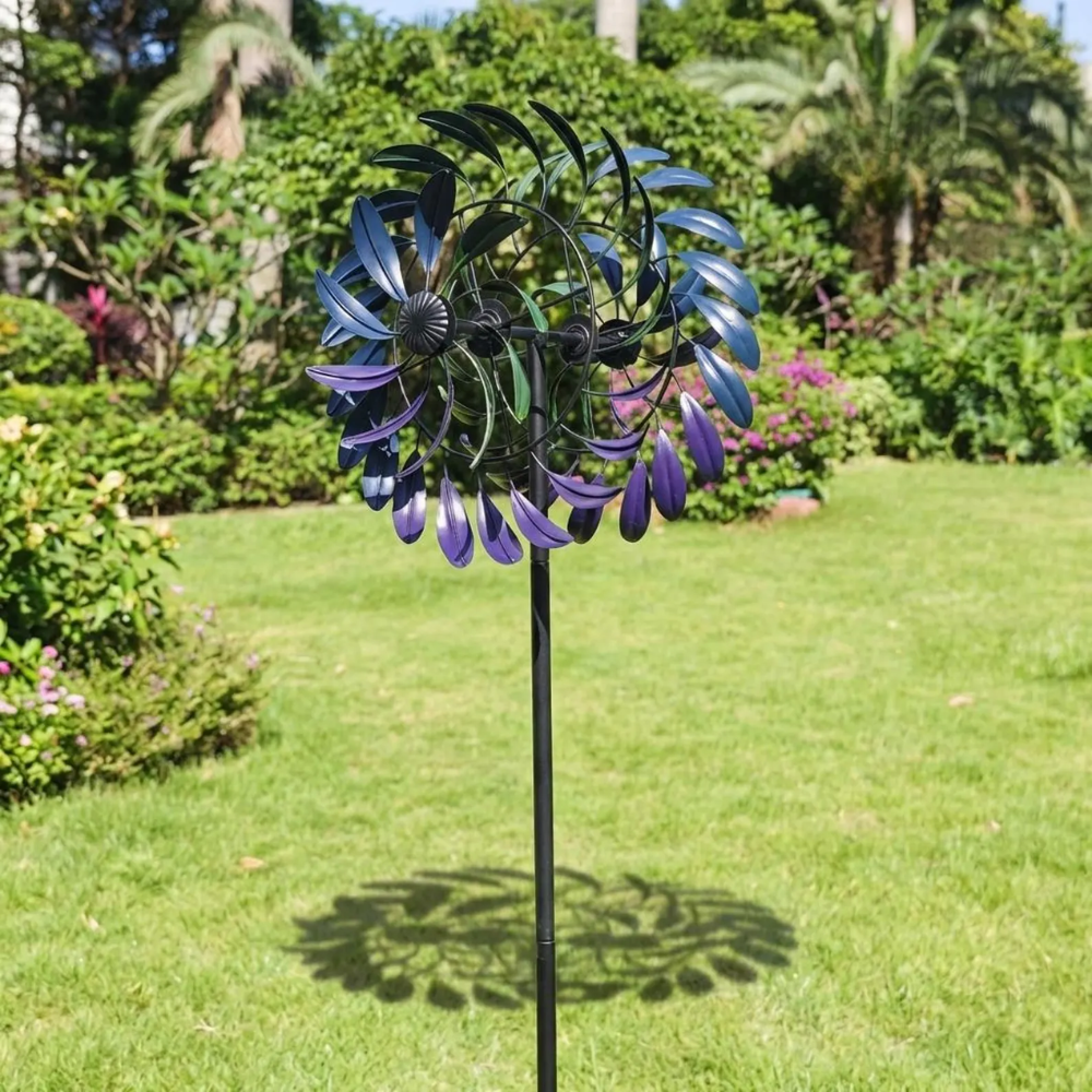 Metall Windspinner Garten 177 cm mit lila-blauen Blättern