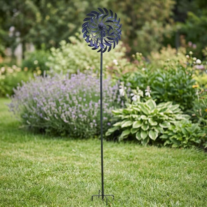 Metall Windspinner Garten 177 cm mit lila-blauen Blättern