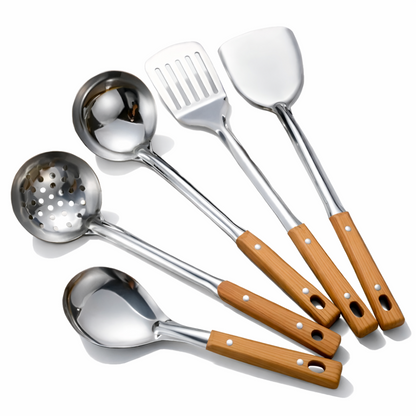 Küchenutensilien Set 5-teilig, Edelstahl mit Holzgriff