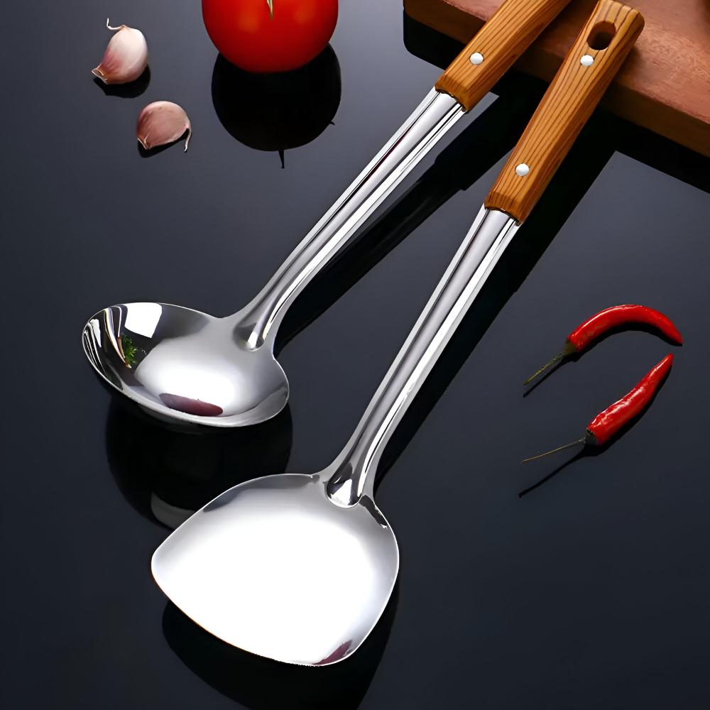 Küchenutensilien Set 5-teilig, Edelstahl mit Holzgriff