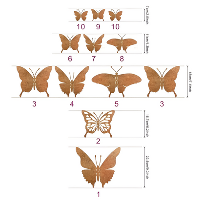 Schmetterling Wanddeko aus Metall, 12 Stück, Rost-Optik