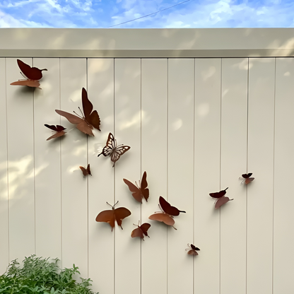 Schmetterling Wanddeko aus Metall, 12 Stück, Rost-Optik