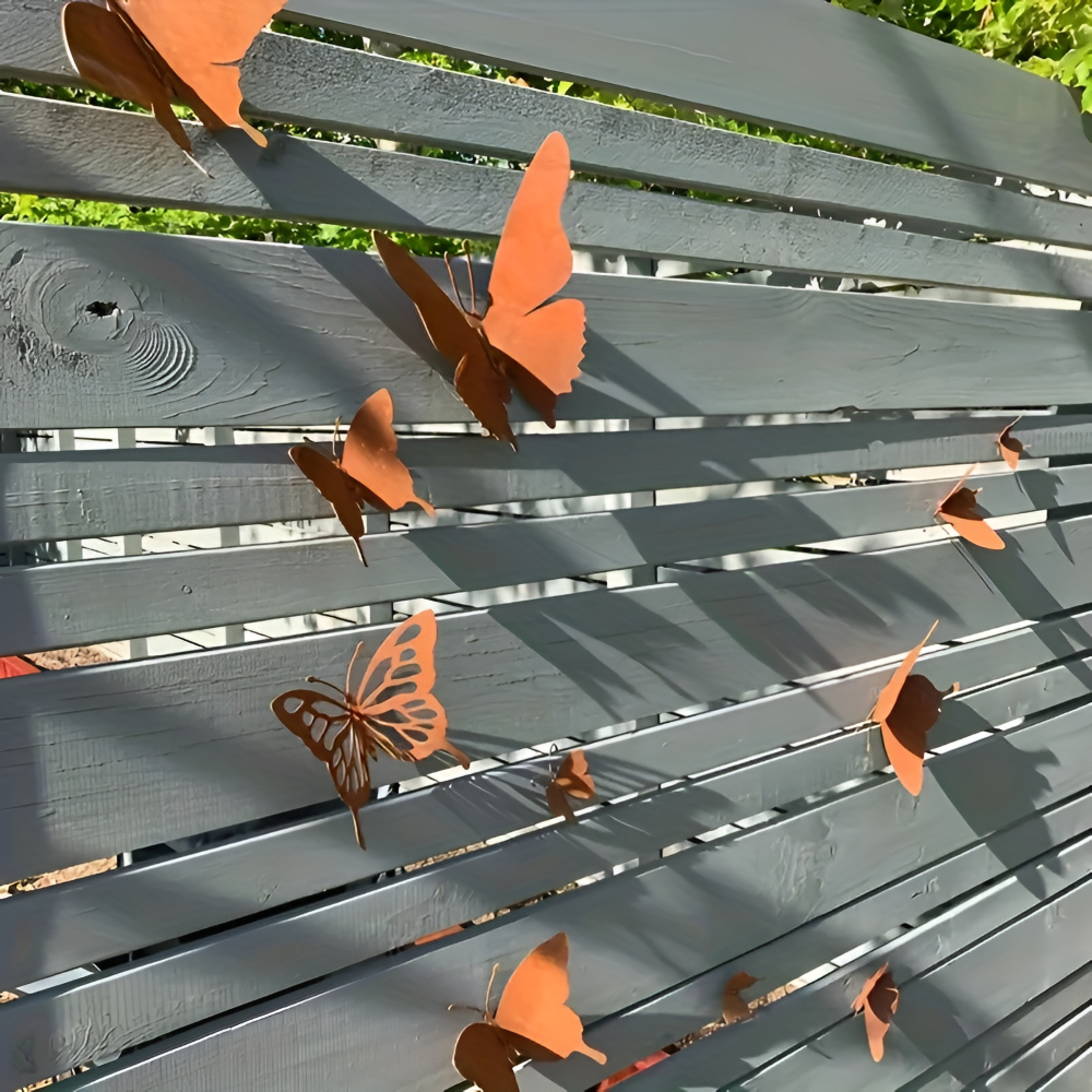 Schmetterling Wanddeko aus Metall, 12 Stück, Rost-Optik