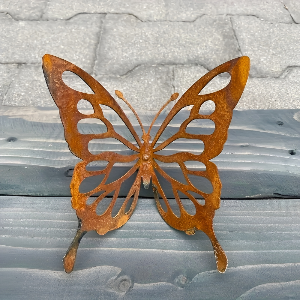 Schmetterling Wanddeko aus Metall, 12 Stück, Rost-Optik