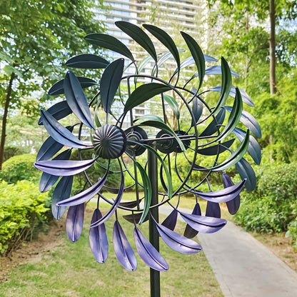 Metall Windspinner Garten 177 cm mit lila-blauen Blättern