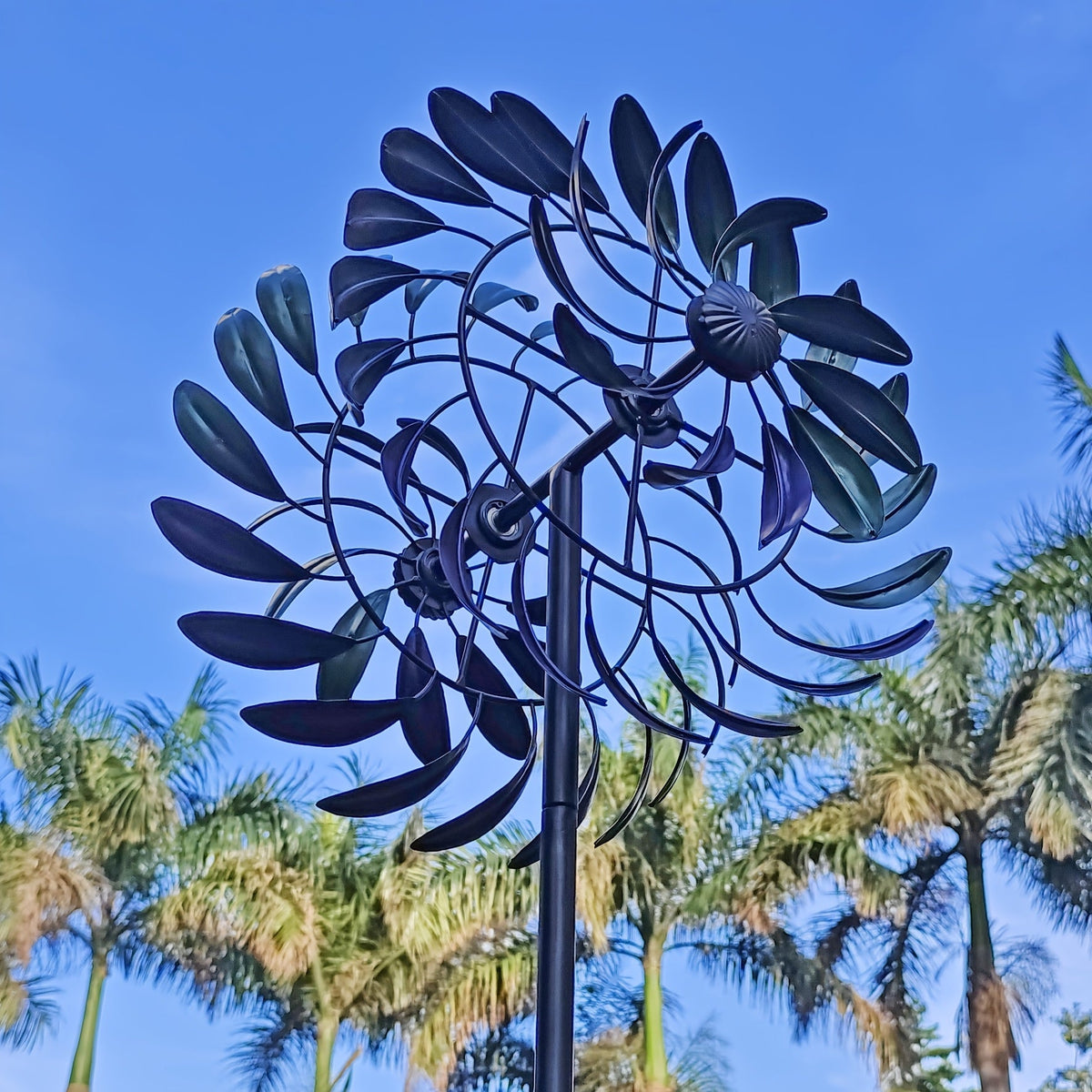 Metall Windspinner Garten 177 cm mit lila-blauen Blättern