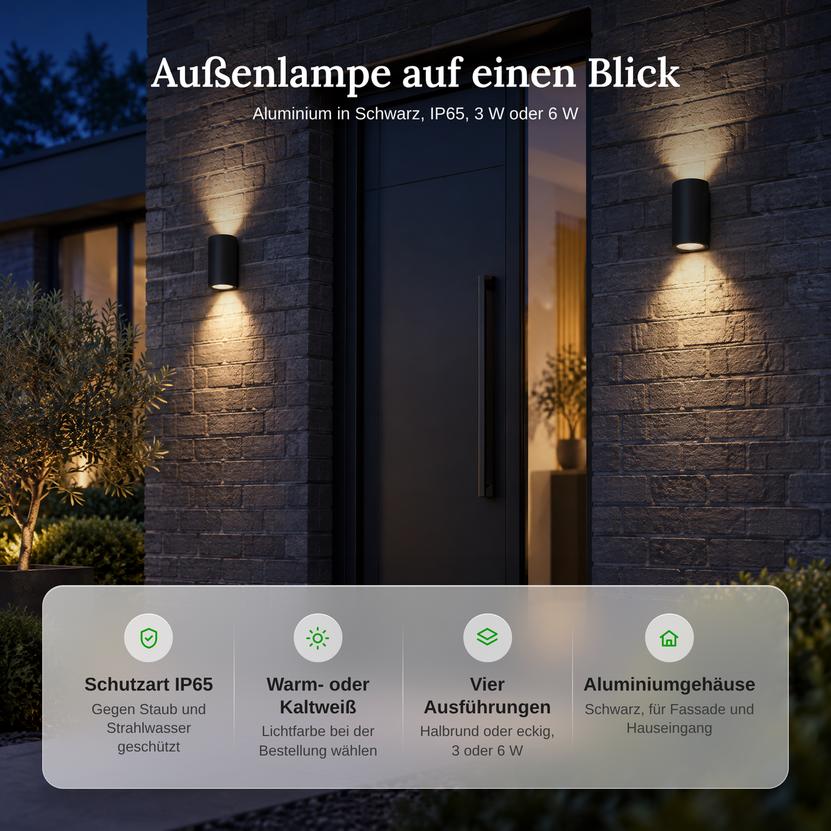 LED Aussenlampe Wand schwarz IP65 aus Aluminium