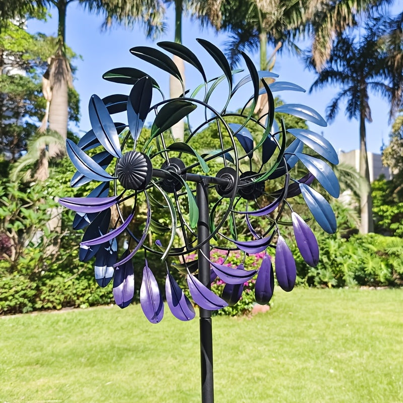 Metall Windspinner Garten 177 cm mit lila-blauen Blättern