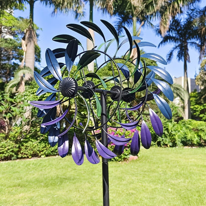 Metall Windspinner Garten 177 cm mit lila-blauen Blättern