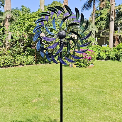 Metall Windspinner Garten 177 cm mit lila-blauen Blättern