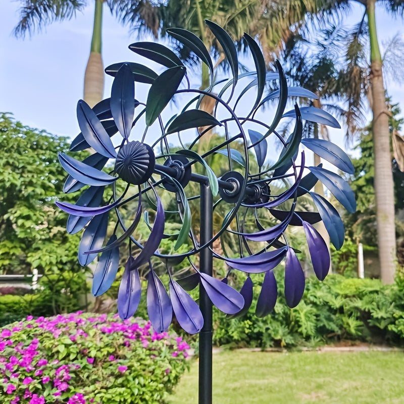 Metall Windspinner Garten 177 cm mit lila-blauen Blättern