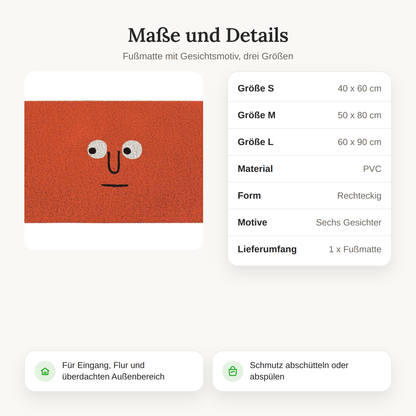 Fussmatte mit Gesichtsmotiv, rutschfest, 40x60 bis 60x90 cm