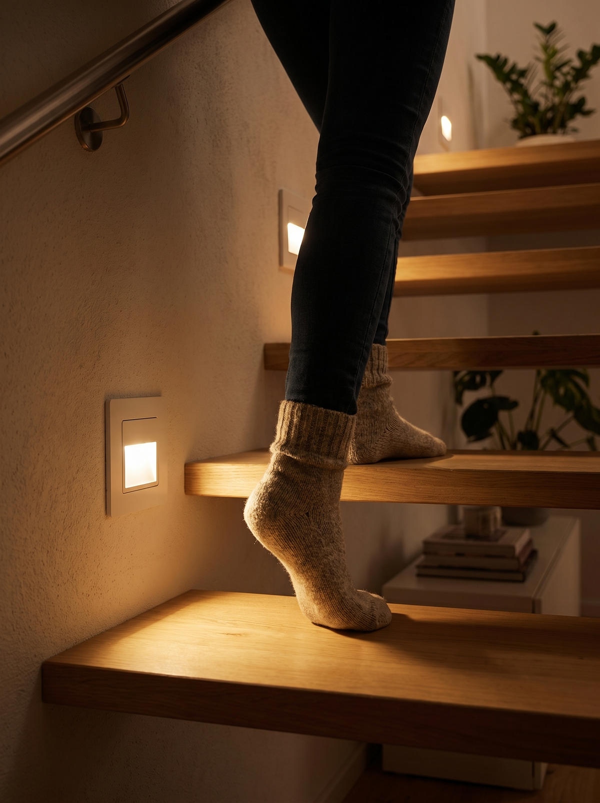 LED Treppenbeleuchtung leuchtet die Stufe bei Nacht aus