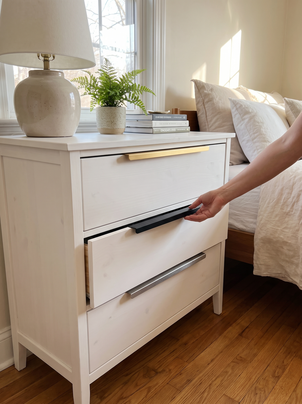 Kommode im Schlafzimmer mit verdeckten Griffleisten