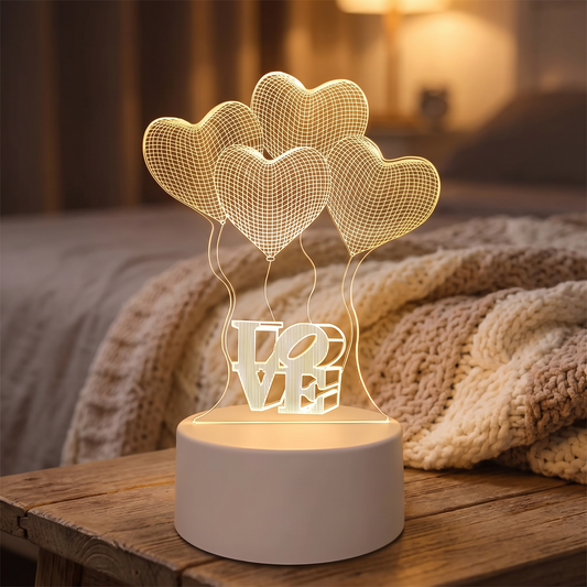 3D LED Nachtlicht mit Herzmotiv auf dem Nachttisch